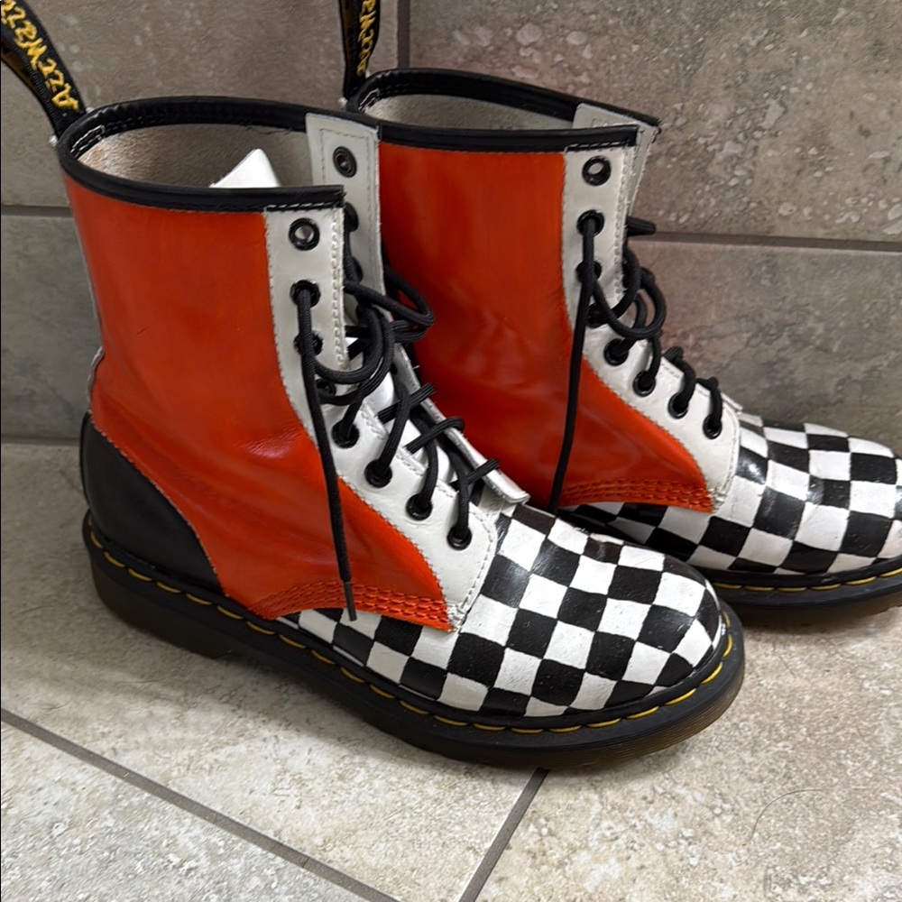Custom Painted Dr. Martens Orange and Checkered.